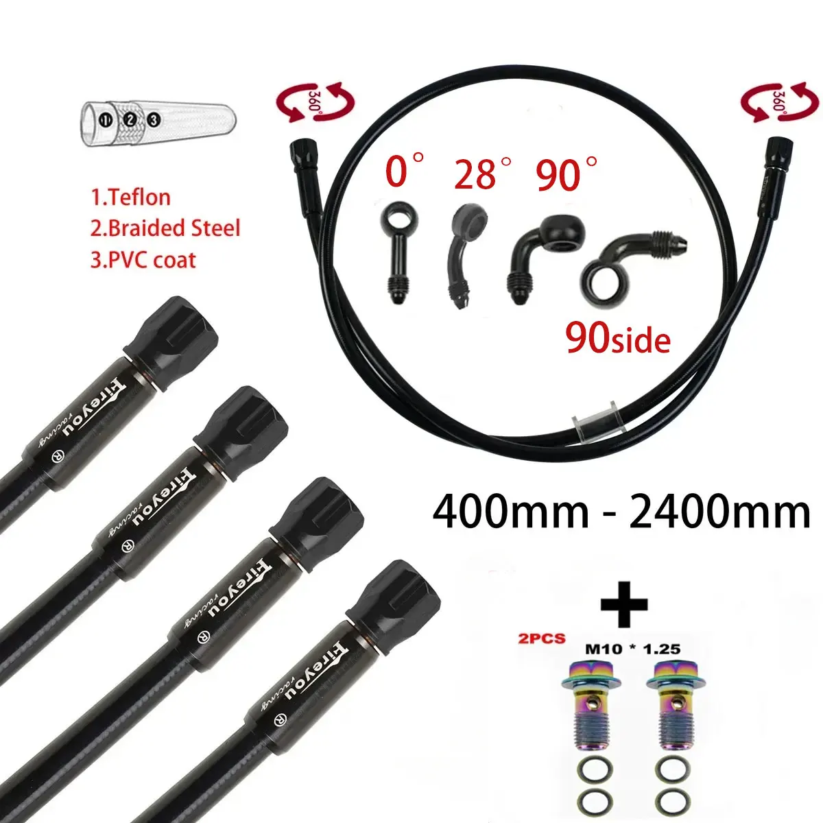 Motorcycle Brake Cable - AN3 Pleciony wąż hamulcowy Motocyklowa hydrauliczna